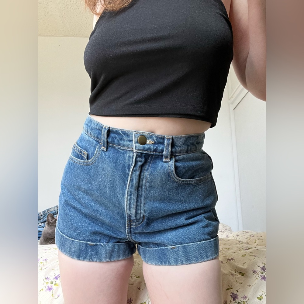 American Apparel Cuffed Denim Shorts